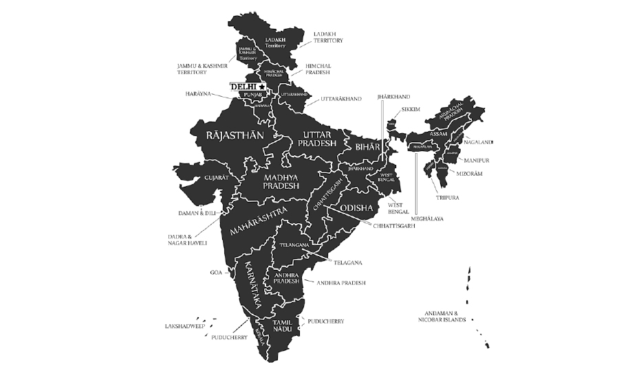 Map of India states and union territories